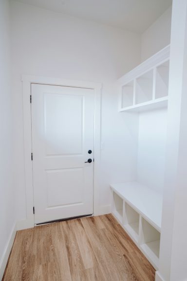 A white painted interior door